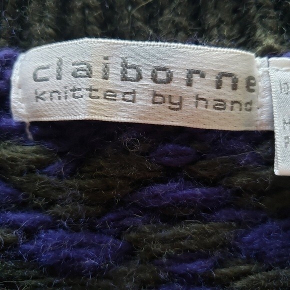 Vintage Claiborne Sweater Mens Size XL Wool Chunky Knitted By Hand Blue Green - Picture 5 of 9